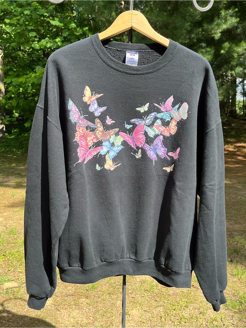 90s Whimsy Butterfly Crewneck Sweatshirt Black Adult Size XL Nature Girly